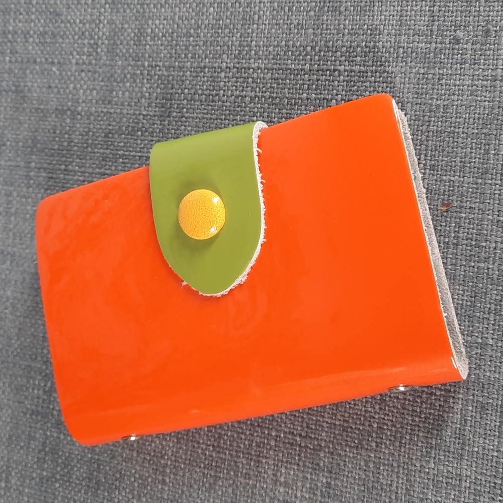 Patent Leather Orange Green Wallet Business Card Credit Cards Photos